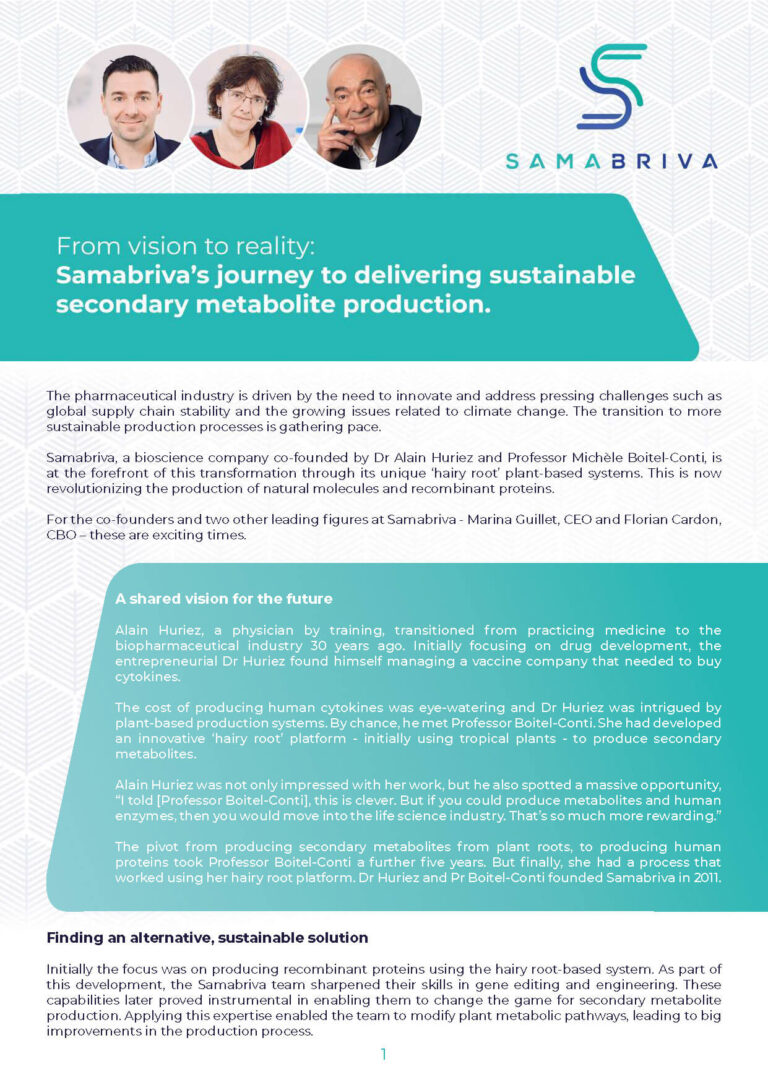 Samabriva's journey to delivering sustainable secondary metabolite production